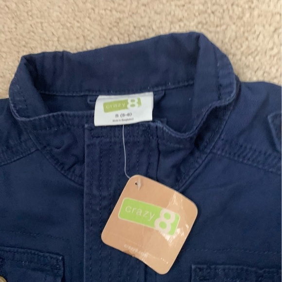 CRAZY 8 Girls Utility Cargo Jacket Below Hip Zip Up Velcro Sz S 5/6 Navy Blue - Picture 15 of 15